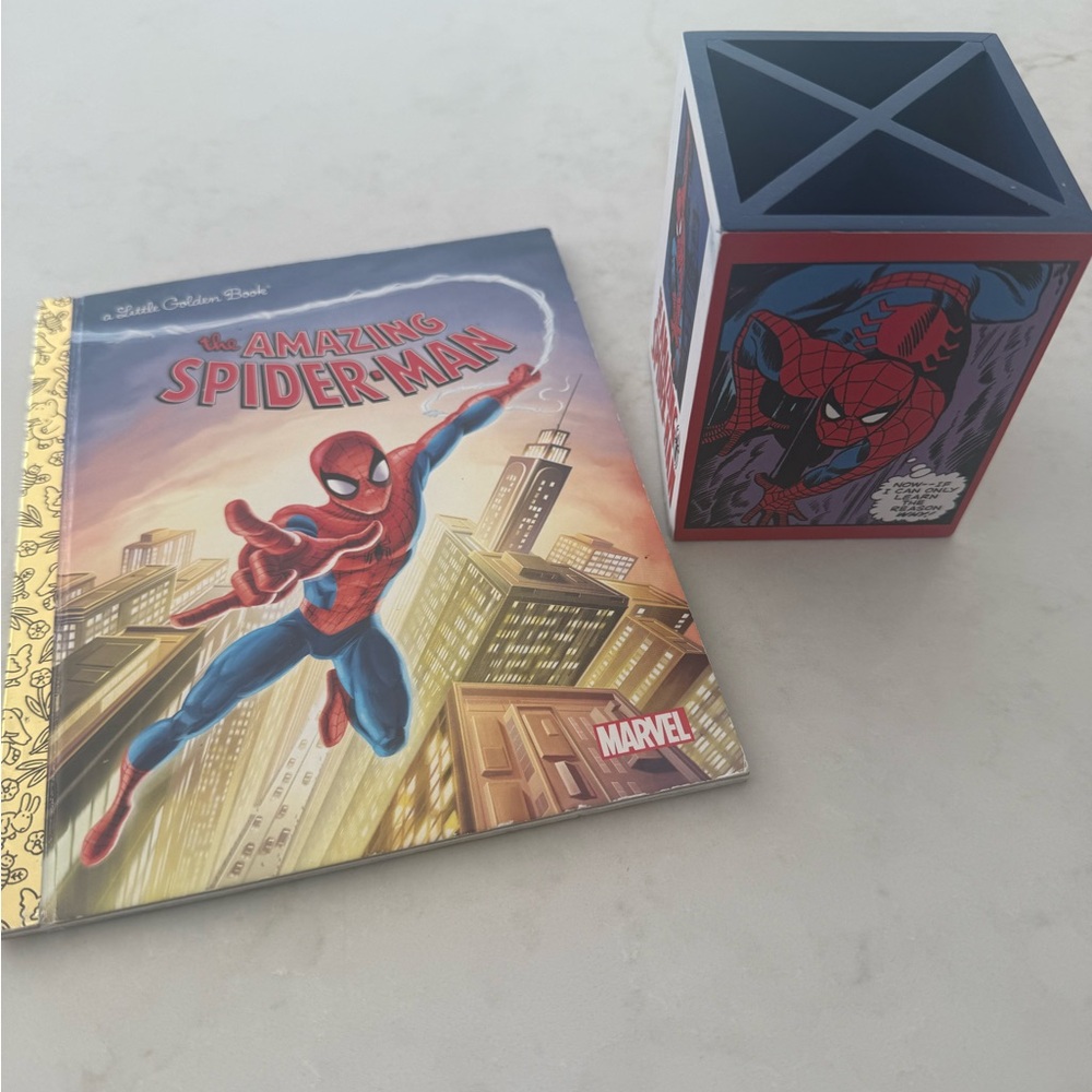 Spider-Man Book, pencil caddy and metal Letter K Wall Decor, Soap Dispenser